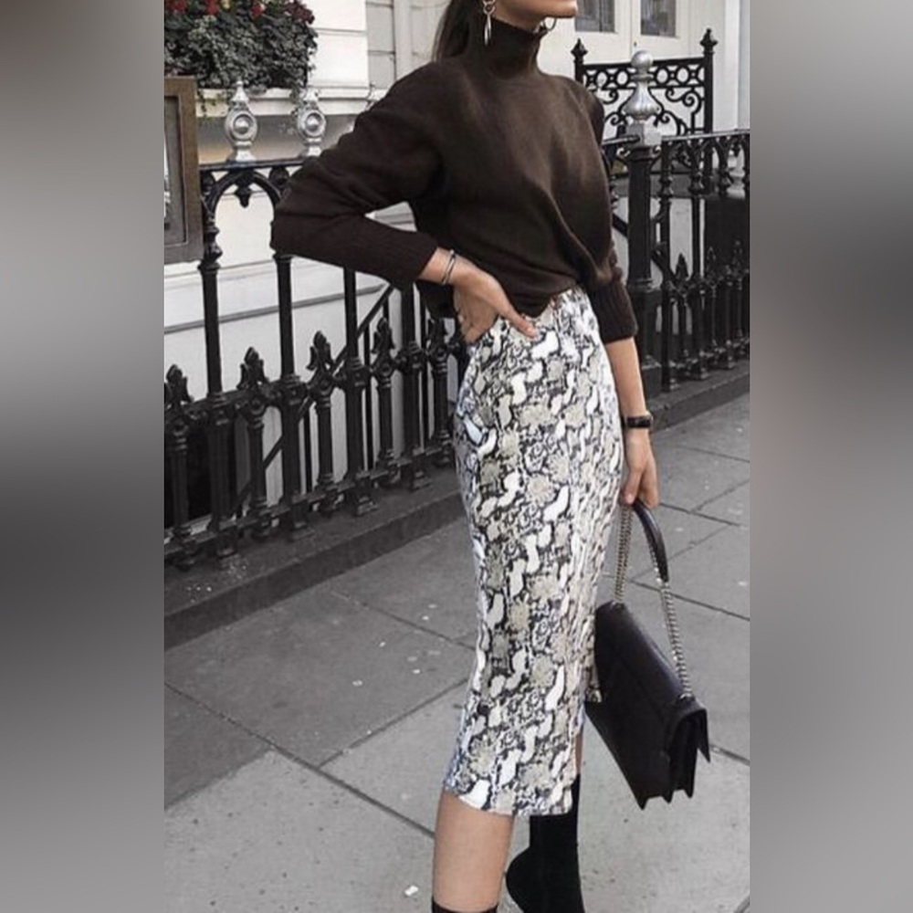 H&M Snake Print Satin Midi Skirt, Size 4